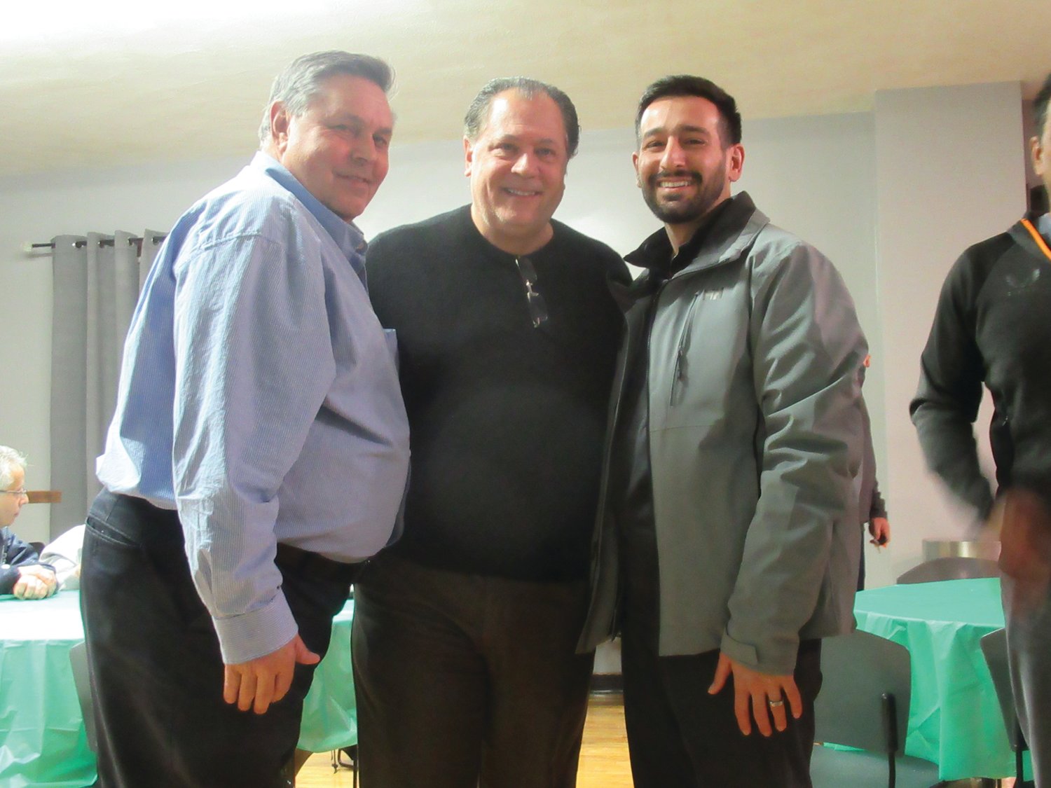 LINKED LEADERS: Johnston Mayor Joseph Polisena Jr. is joined by new JSC Executive Director Ricard DelFIno and new JDTC Chairman Joe Ballirano, who was unanimously elected to his new role.